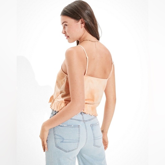 AMERICAN EAGLE | Peach Tie Dye Cropped Relaxed Cami Tank Top Ruffle Hem Peplum - Picture 11 of 15